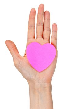 female hand with a blank sticker isolated on a white background
