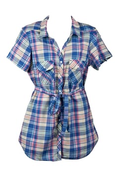 Women's plaid shirt in bulk manikene on a white background