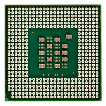 processor with gold contacts isolated on a white background