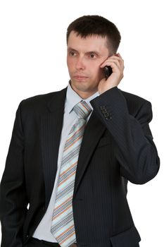 businessman talking on the phone on a white background