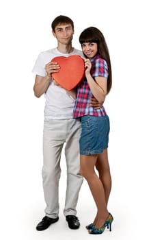 ortrait of a beautiful pair of red cardboard heart on a white background