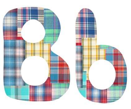 collage letter "B" of the color patches checkered fabric on a white background