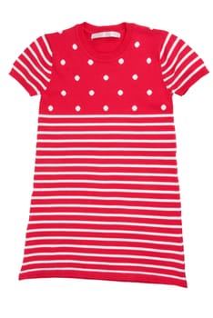 red baby striped knit dress with a white background