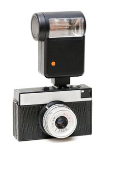 old camera with a flash Isolated on white background