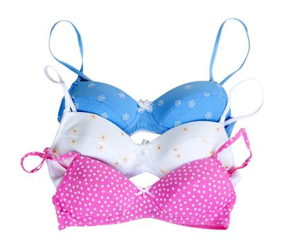 three colored bra isolated on a white background