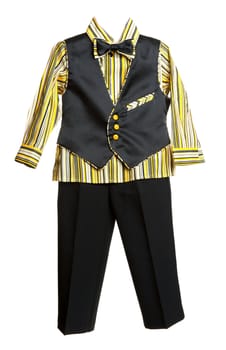 infant striped shirt with black vest isolated on a white background