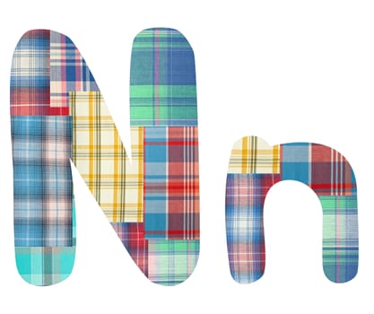 collage letter "N" of the color patches checkered fabric on a white background