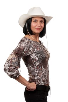 woman in a cowboy hat isolated on white background