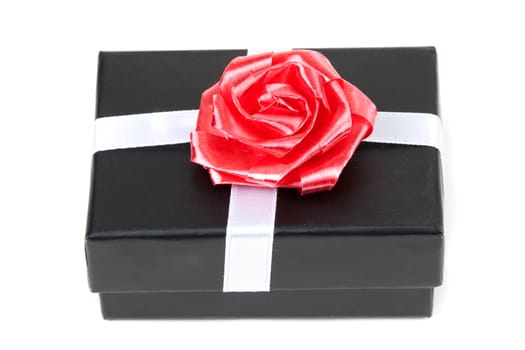 black gift box with bow isolated on white background