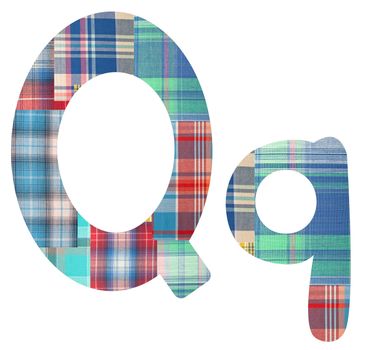 collage letter "Q" of the color patches checkered fabric on a white background