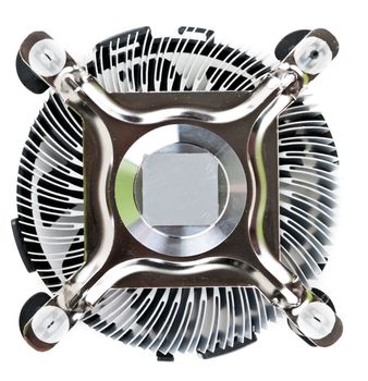aluminum radiator fan with the CPU isolated on a white background