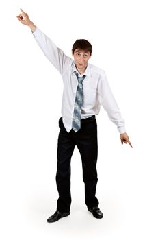 drunk businessman with ragged clothes on a white background