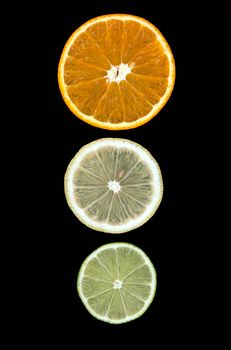 lemon lime orange slices on a black background