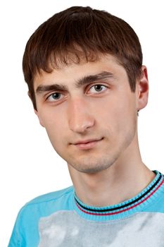 portrait of a man close up on white background