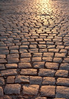 stone pavement in evening sunlight in Helisinki Finland