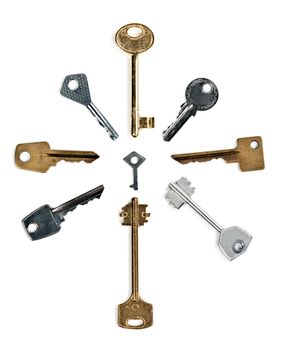 old keys from the door isolated on white background