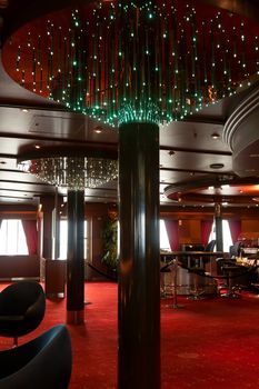 ship interior restaurant with a red carpet