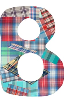 collage letter "B" of the color patches checkered fabric on a white background