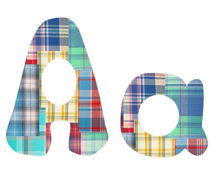 collage letter "A" of the color patches checkered fabric on a white background