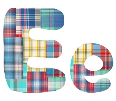 collage letter "E" of the color patches checkered fabric on a white background