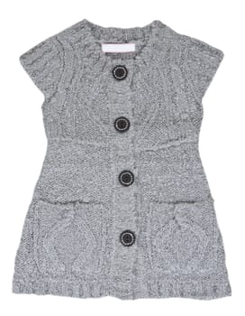 Grey knitted waistcoat with the buttons on a white background
