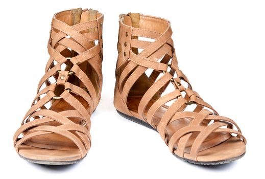 brown sandals women shoes isolated on white background