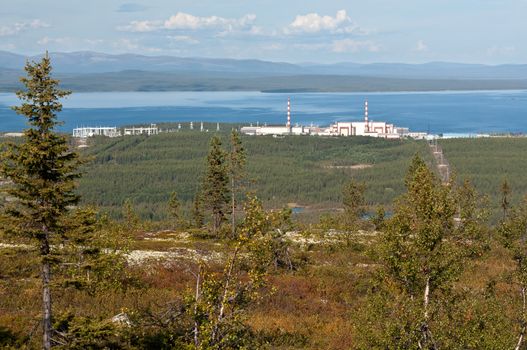 Kola nuclear power plant in the mountains vone Hibiny. View from the hill.