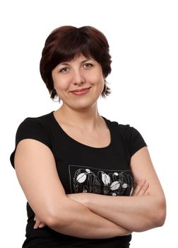 portrait of a woman forty years isolated on a white background