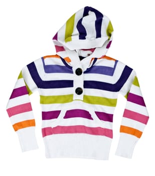 children's striped sweater with a hood on a white background