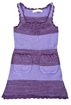 purple knitted baby dress with pockets on a white background
