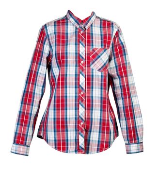 red plaid shirt women isolated on white background