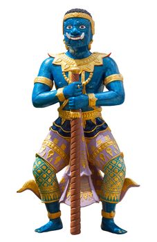 monument, a Thai soldier guarding the entrance to the temple isolated on white background
