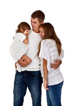 happy family in the studio on a white background