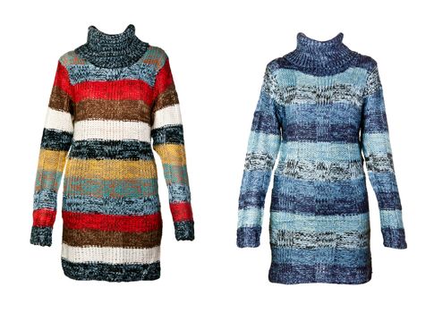 collage of the two female striped sweater isolated on white background