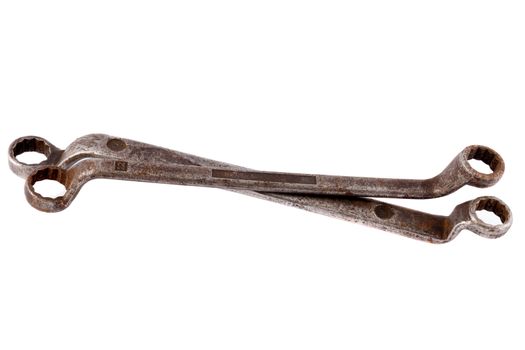Two old wrench on a white background