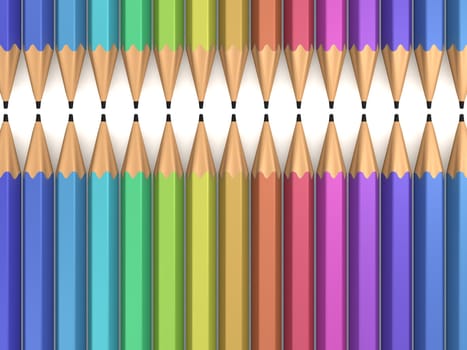 Colorful pencils in a row on white background.