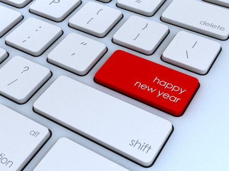 Red computer keyboard enter key labeled happy new year.