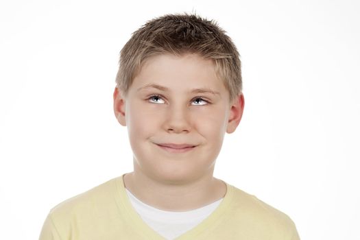 boy looking up.Isolated on white