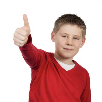 boy giving you thumb up isolated on white background 