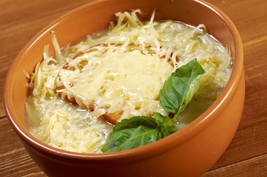 French homemade onion soup ..closeup