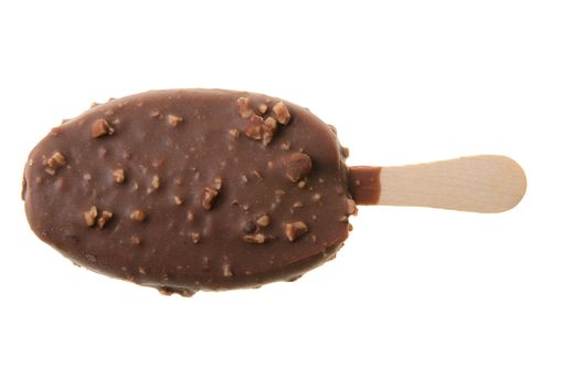 Chocolate popsicle isolated against a white background.