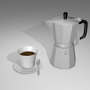 Coffee pot with little cup of coffee