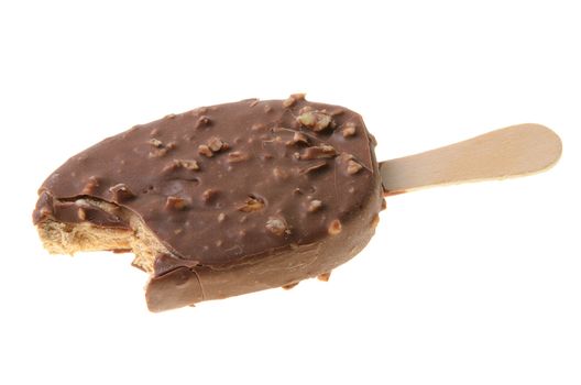 Chocolate popsicle isolated against a white background.