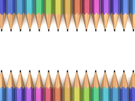 Colorful pencils in a row on white background.