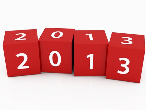 New year 2013 concept, red three dimensional cubes / blocks on white background.