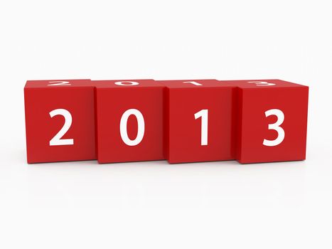 New year 2013 concept, red three dimensional cubes / blocks on white background.