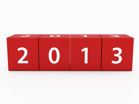 New year 2013 concept, red three dimensional cubes / blocks on white background.