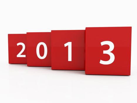 New year 2013 concept, red three dimensional cubes / blocks on white background.