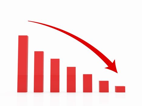 Red recession chart with red arrow on white background.