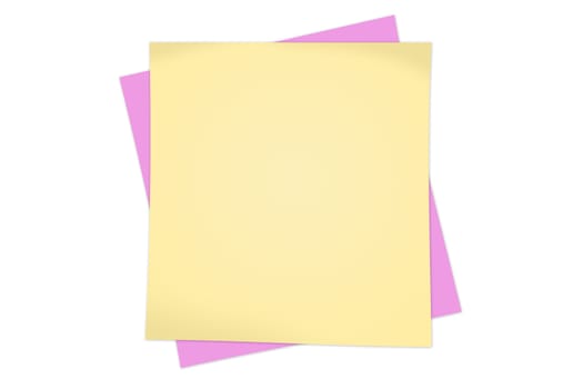Blank yellow and pink sticky notes on white background.
